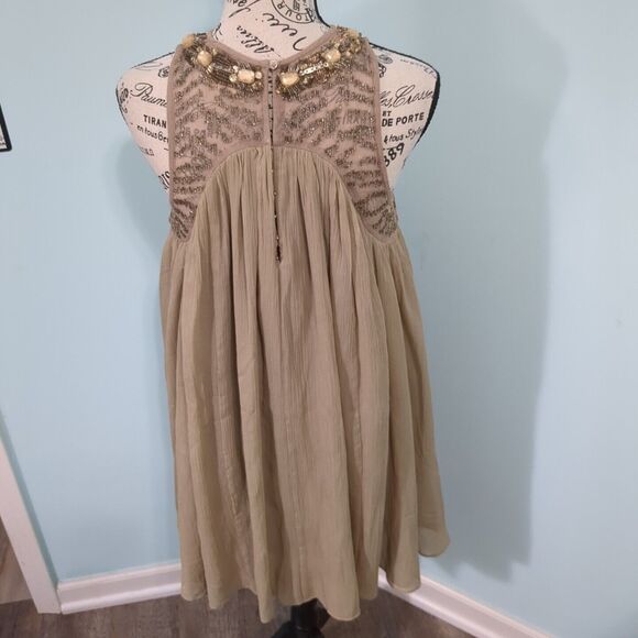 Moulinette Soeurs Anthropologie 6 Taupe Gold Sequin Dress Swing Cocktail EUC - Picture 2 of 6